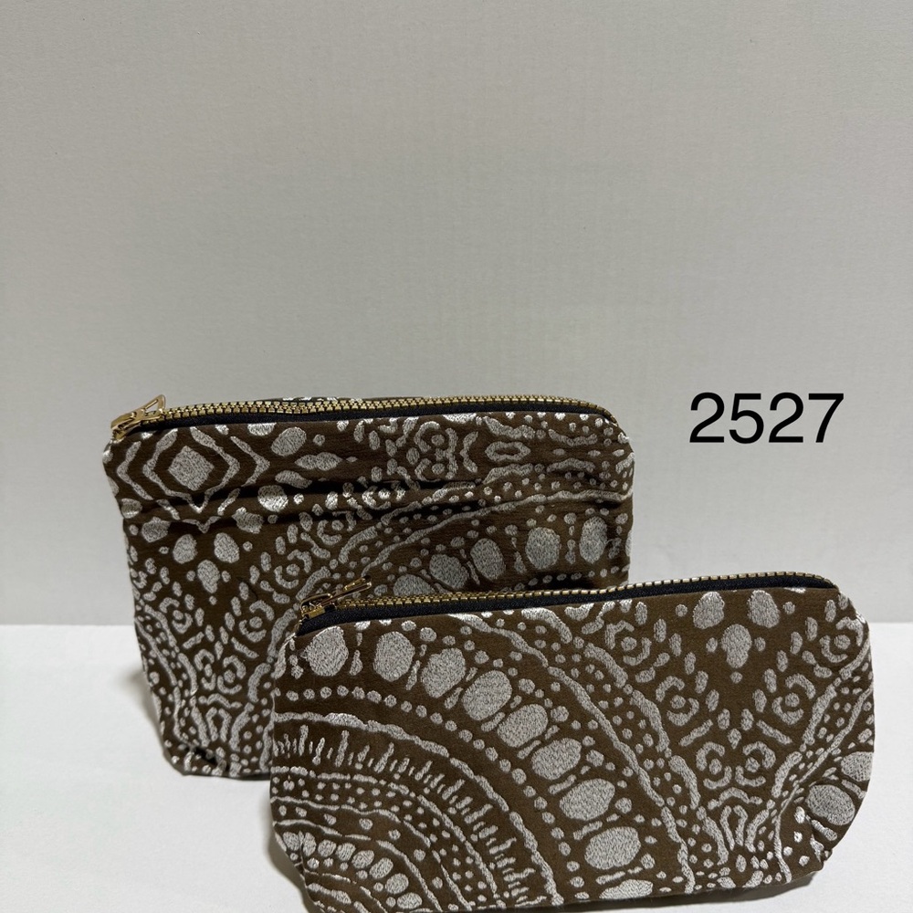 Brown and Silver Patterned Cosmetic Bag Set